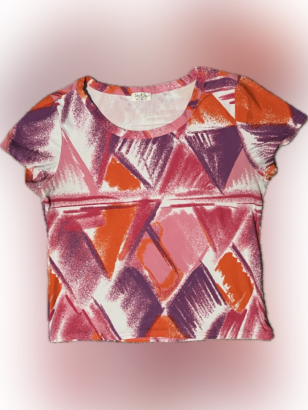 💥 Vintage-Inspired Geometric Crewneck Top Jolie & Joy Stretch Shirt Blouse 2X